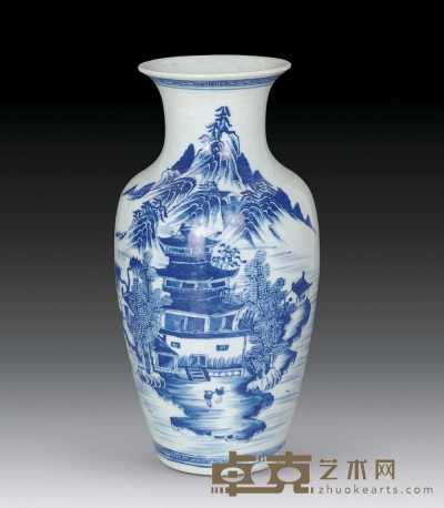 清雍正 青花山水观音瓶 40×18cm